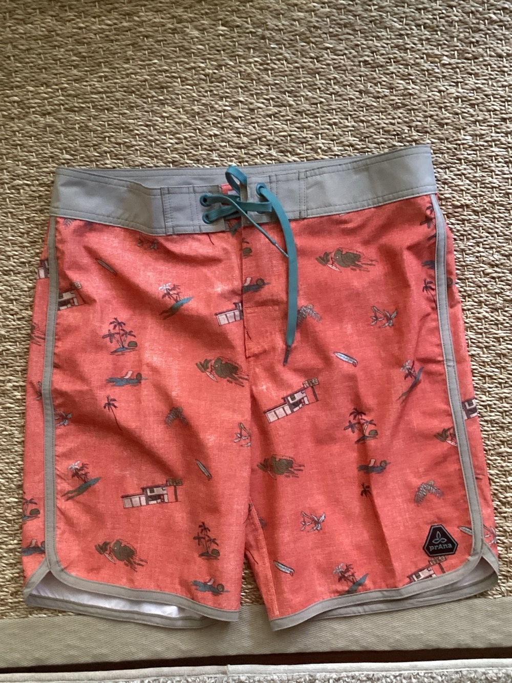 Prana Men's Coral Board Shorts with Teal Drawcord
